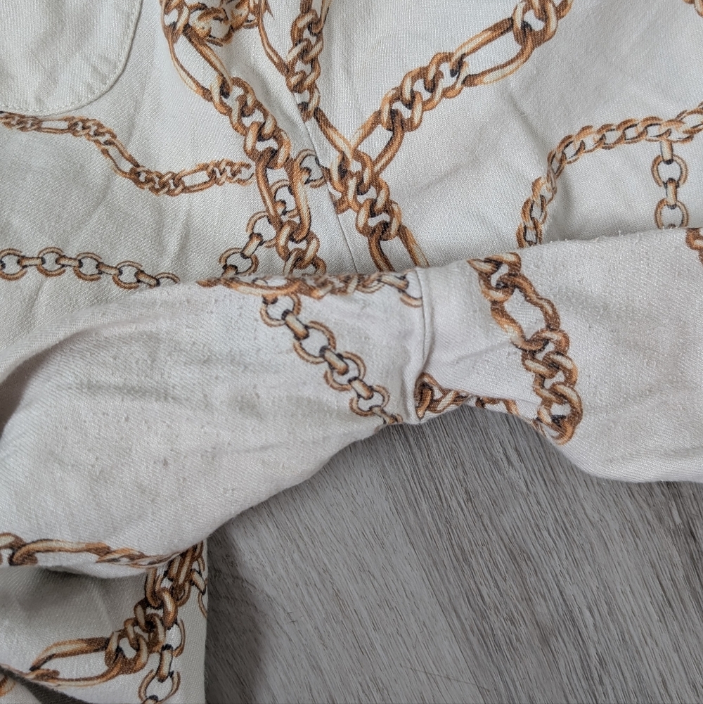 Maeve Anthropologie Cream Wide-Leg Flowy Cropped Chain Print Palazzo Pants Sz 14 - Picture 11 of 12